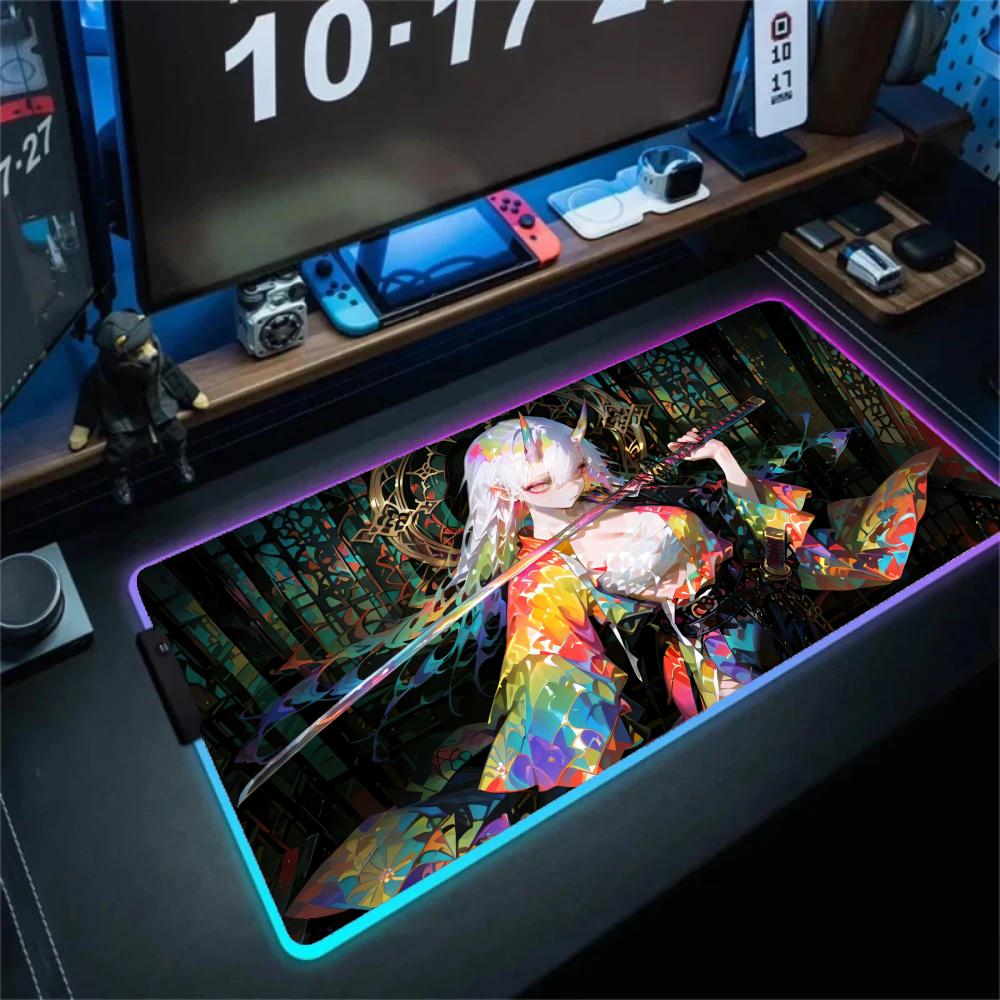 Rgb Keyboard Wrist Rest - Japan Samurai Girl Mouse Pad LED
