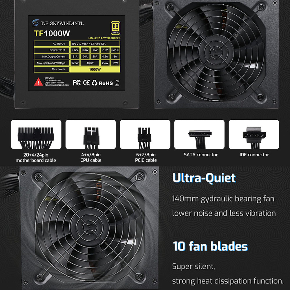 1000W 100-240V ATX Gold Power  - Pc Unit For Gaming recension och pris
